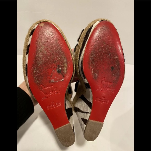 Christian Louboutin Wedge Sandals Heels Ponyhair zebra black white 36